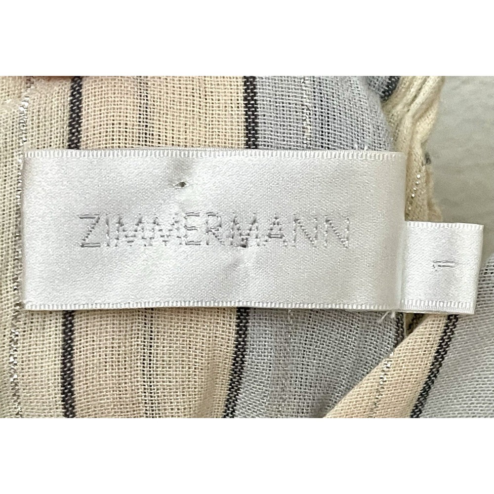 ZIMMERMANN Tiered Maxi Dress Cotton Tie Strap Natural Blue Metallic Stripe S - Picture 7 of 16